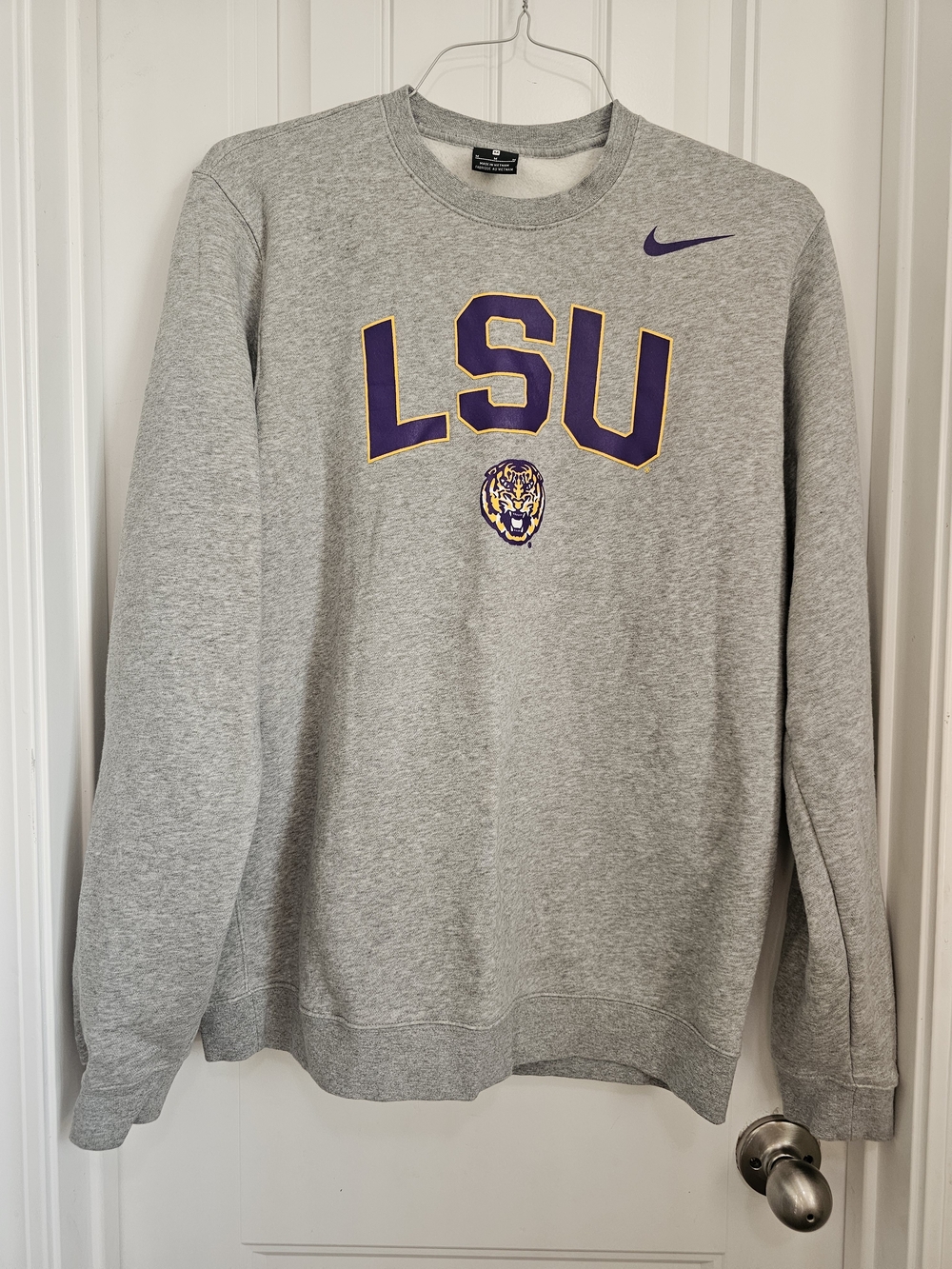 Nike Gray LSU Tigers Crewneck Sweatshirt with Purple & Gold Accents